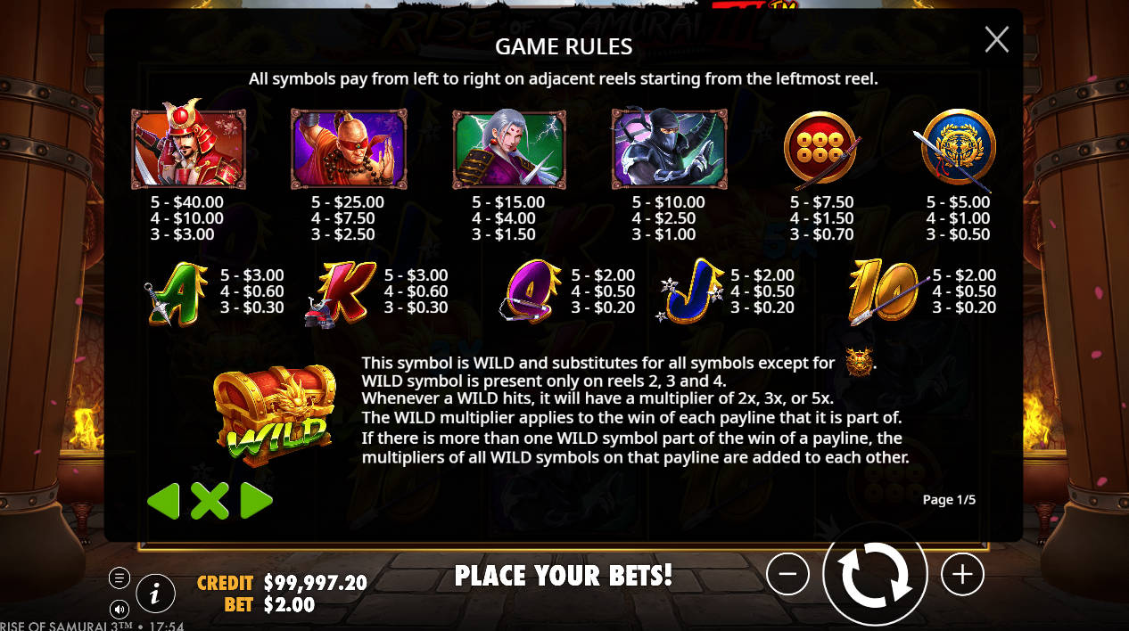 Rise of Samurai III Slot - Paytable - Liverpool888